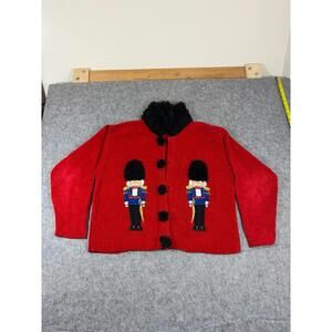 Vintage Belle Pointe Christmas Red Cardigan with Collar Nutcracker Size Large